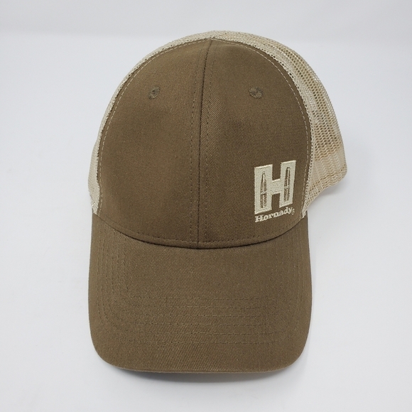 HORNADY BROWN TAN MESH TRUCKER CAP BASEBALL HAT MEN UNISEX OS BULLETS CARTRIDGES - Picture 2 of 12
